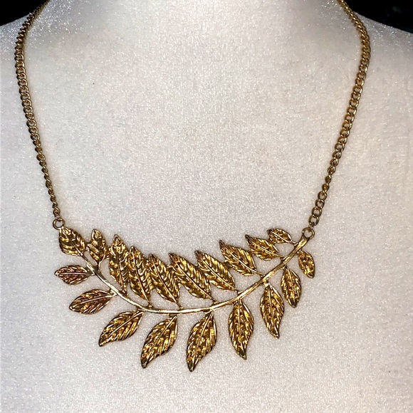 Gold Olive Leaf Bib Statement Necklace - Picture 2 of 16